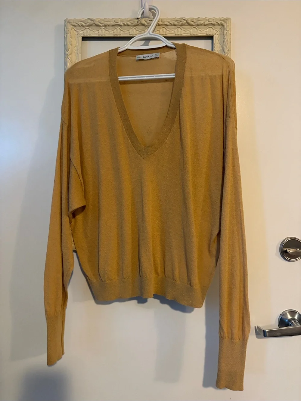 ZARA KNIT | V-Neck Lightweight Knit Sweater in Camel/Tan - Picture 3 of 10